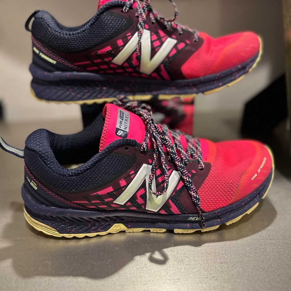 New Balance Women's Pink and Navy Trail Runners with Cream Soles